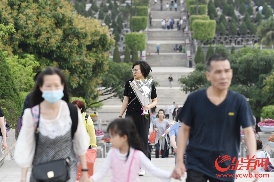 清明节 市民一大早前往广州银河公墓祭祖