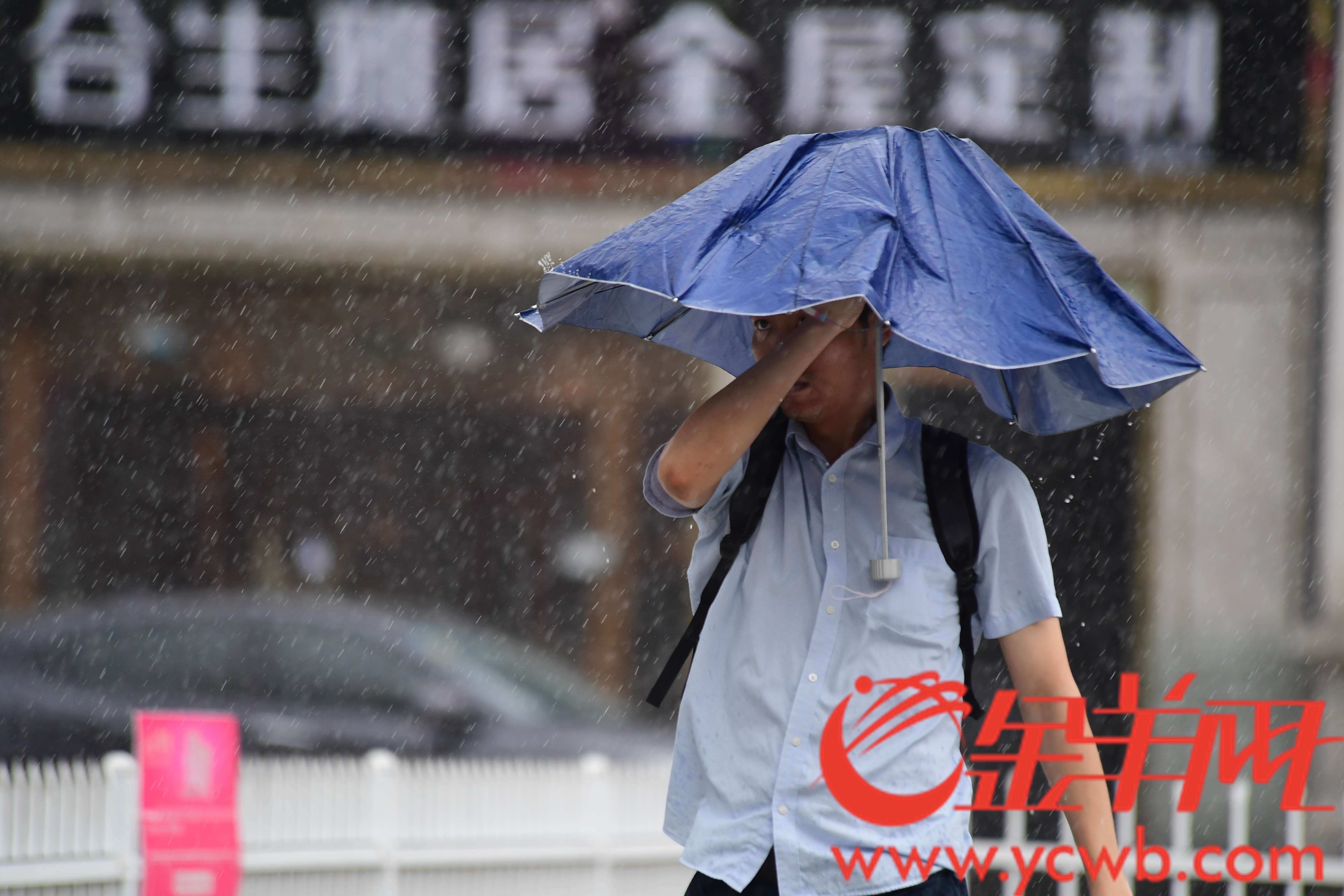  今天广州城区一直在下雨，城市的人被雨包围着。  金羊网记者 邓勃 摄
