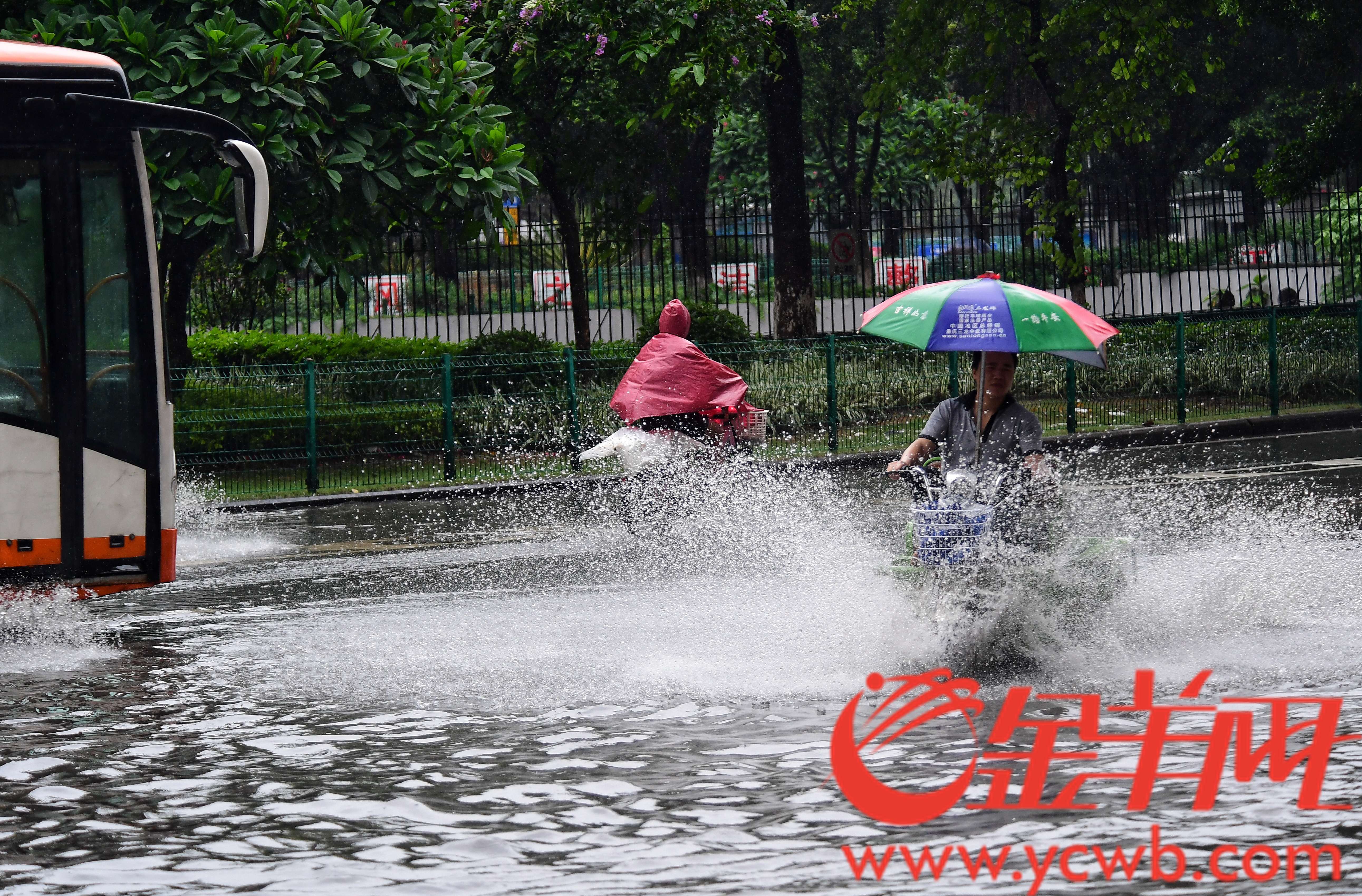 今天广州城区一直在下雨，城市的人被雨包围着。金羊网记者 邓勃 摄
