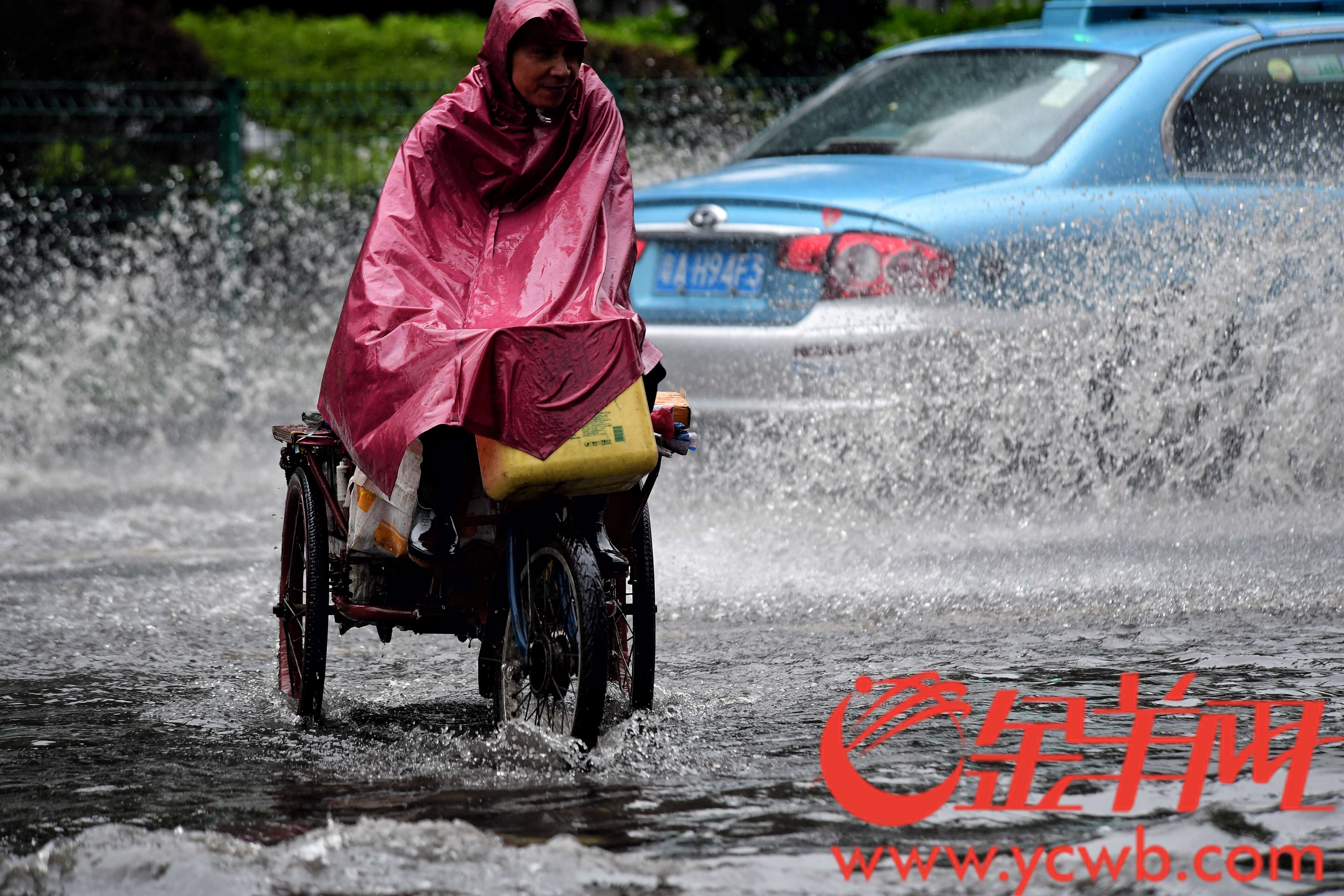 今天广州城区一直在下雨，城市的人被雨包围着。金羊网记者 邓勃 摄