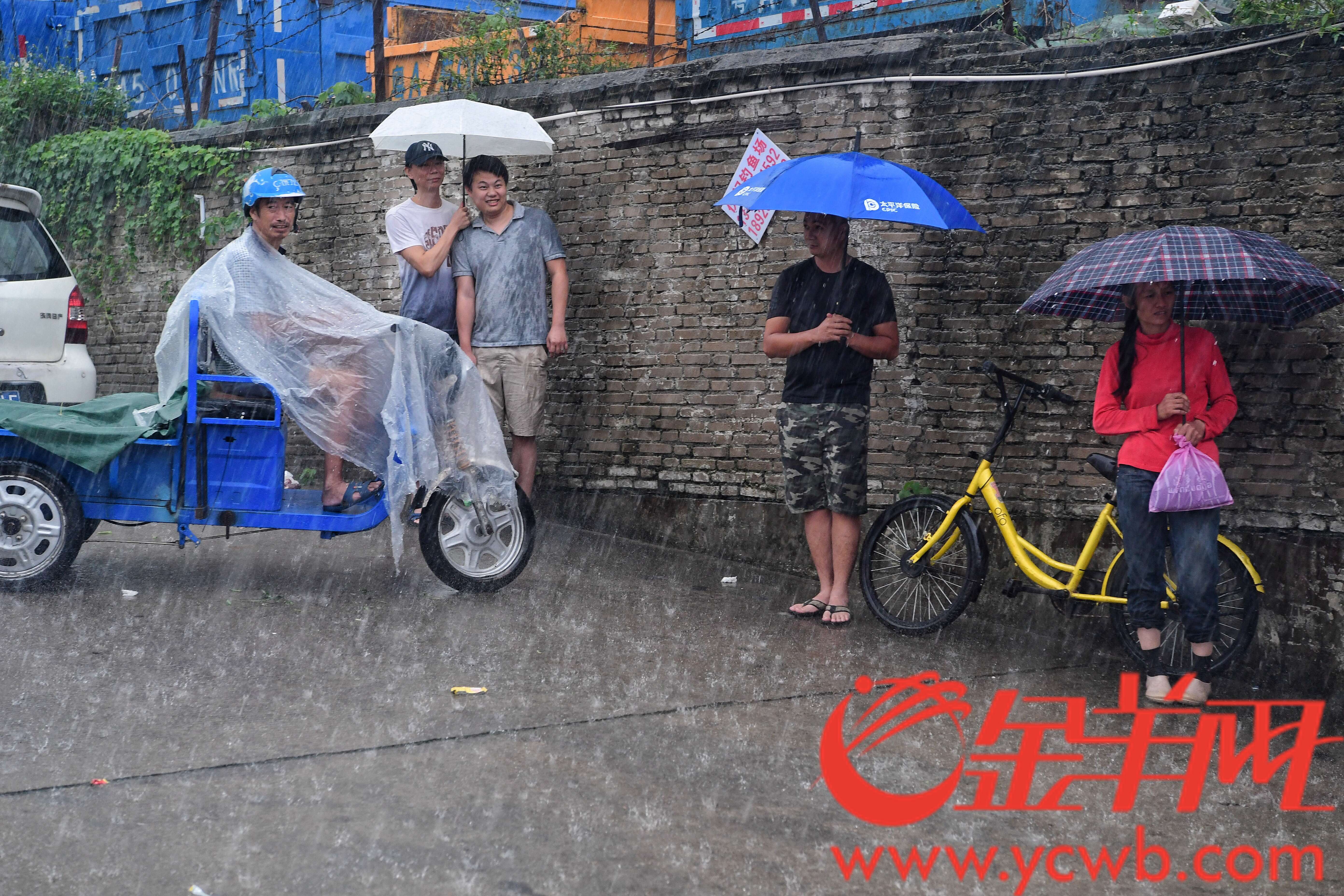 海珠石溪码头关了大门，但在雨中依然停留许多打算坐水巴的人。 金羊网记者 邓勃 摄