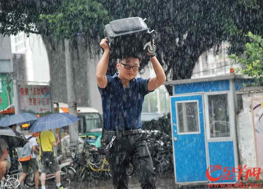 2018年7月23日，今日大暑，“小暑接大暑，热得无处躲。”一年里最热的时候来了，带来滚滚热浪的大暑节气正式登场。受台风外围影响，广州并没有持续“烧烤模式”，反而下起了清凉大雨，市民们享受难得的一丝凉意。金羊网记者 汤铭明 摄
