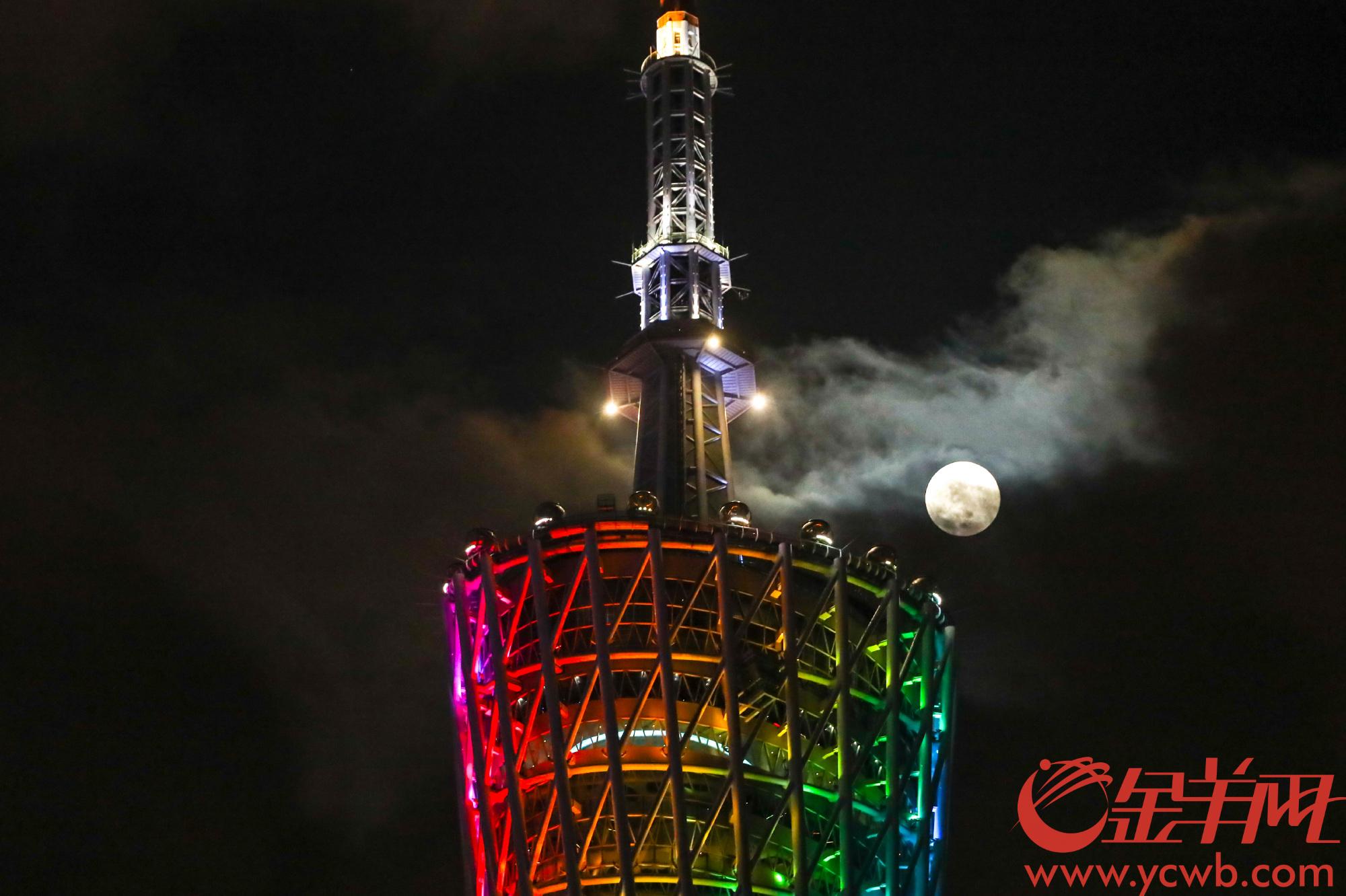 广州塔上"彩云追月",今年中秋之夜如果能有这样的月亮或许已"超预期"