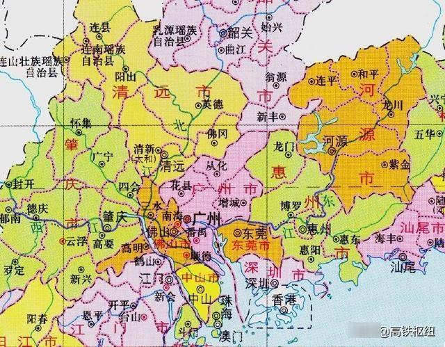 現有的廣州市,深圳市,東莞市,佛山市,惠州市,中山市,珠海市行政區劃