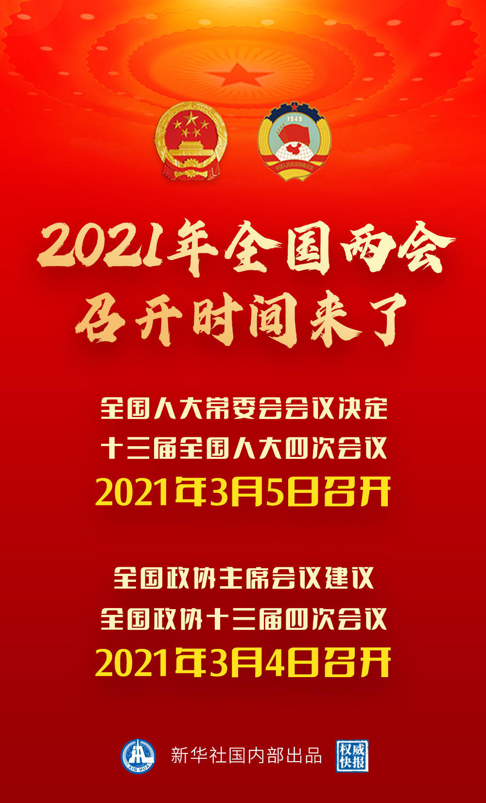 权威快报2021年全国两会召开时间来了