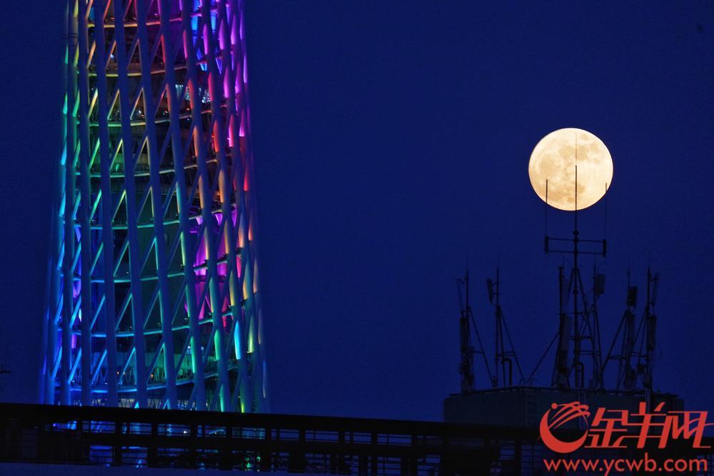7月13日晚，广州夜空升起超级月亮。羊城晚报全媒体记者 周巍 宋金峪 梁喻 摄