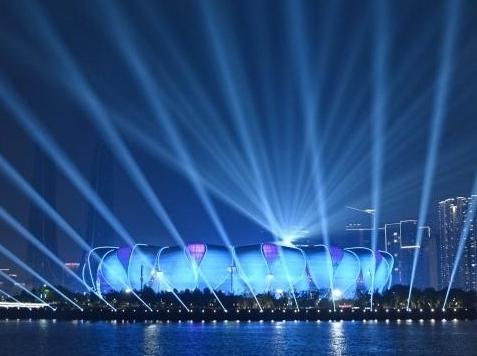 杭州亚运会开幕式演练举行 璀璨灯光秀点亮夜空