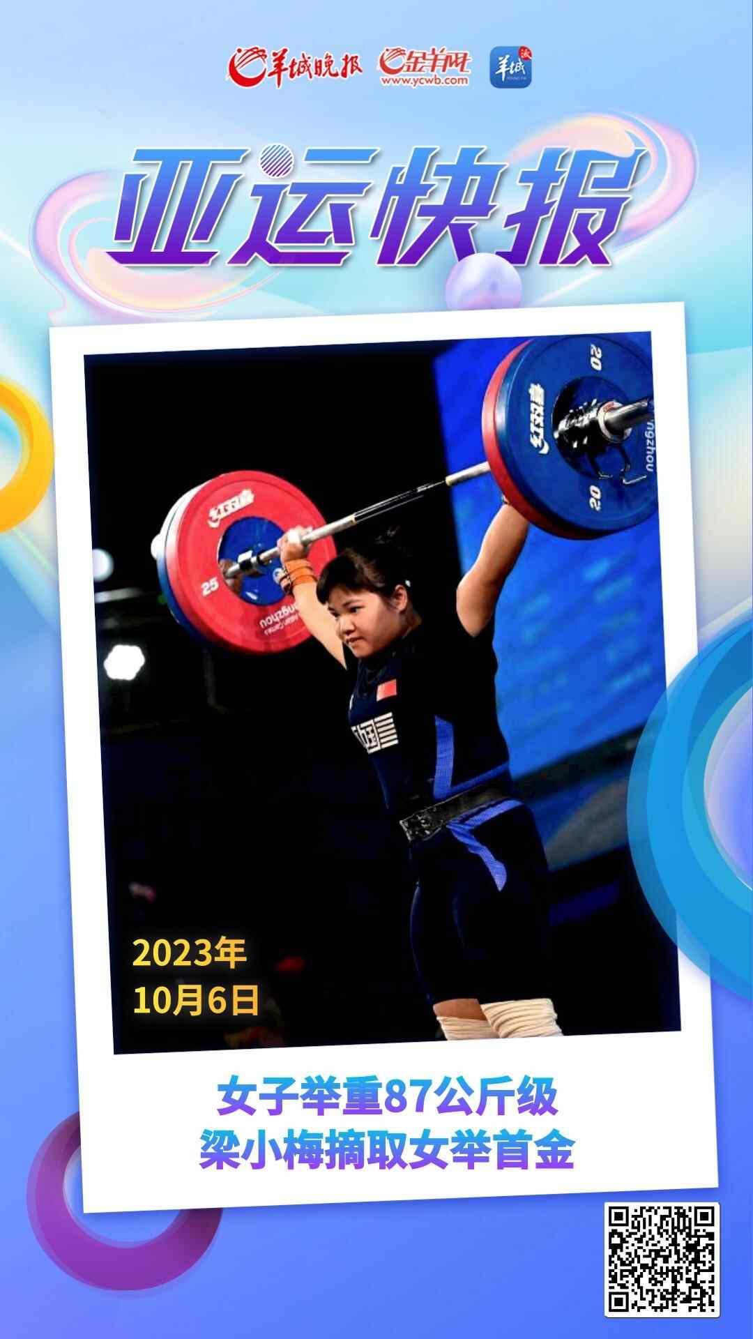 【杭州亚运会】女子举重87公斤级，梁小梅摘取女举首金