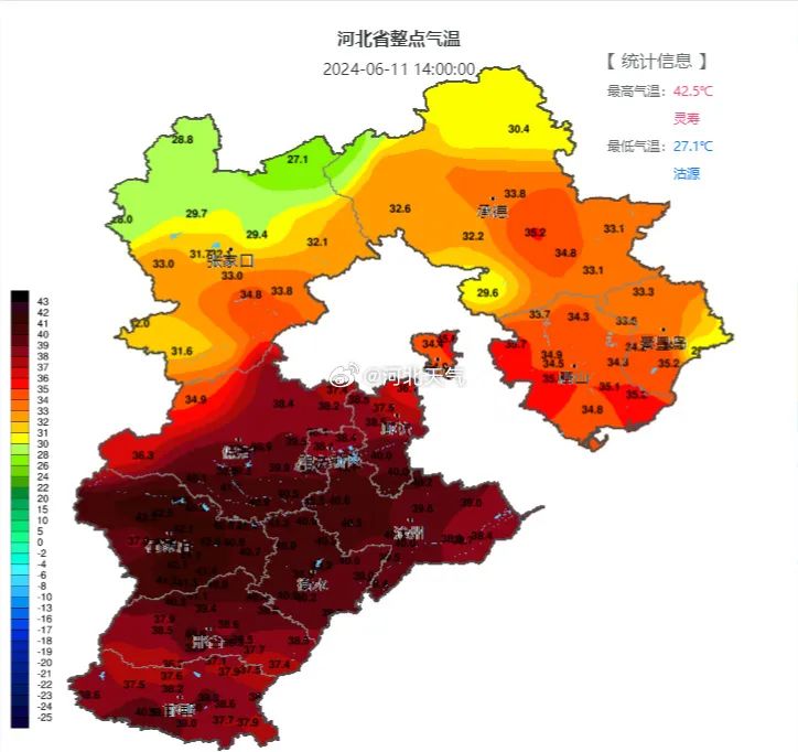 同时,省会级城市中,石家庄,天津今天更是冲上了40℃