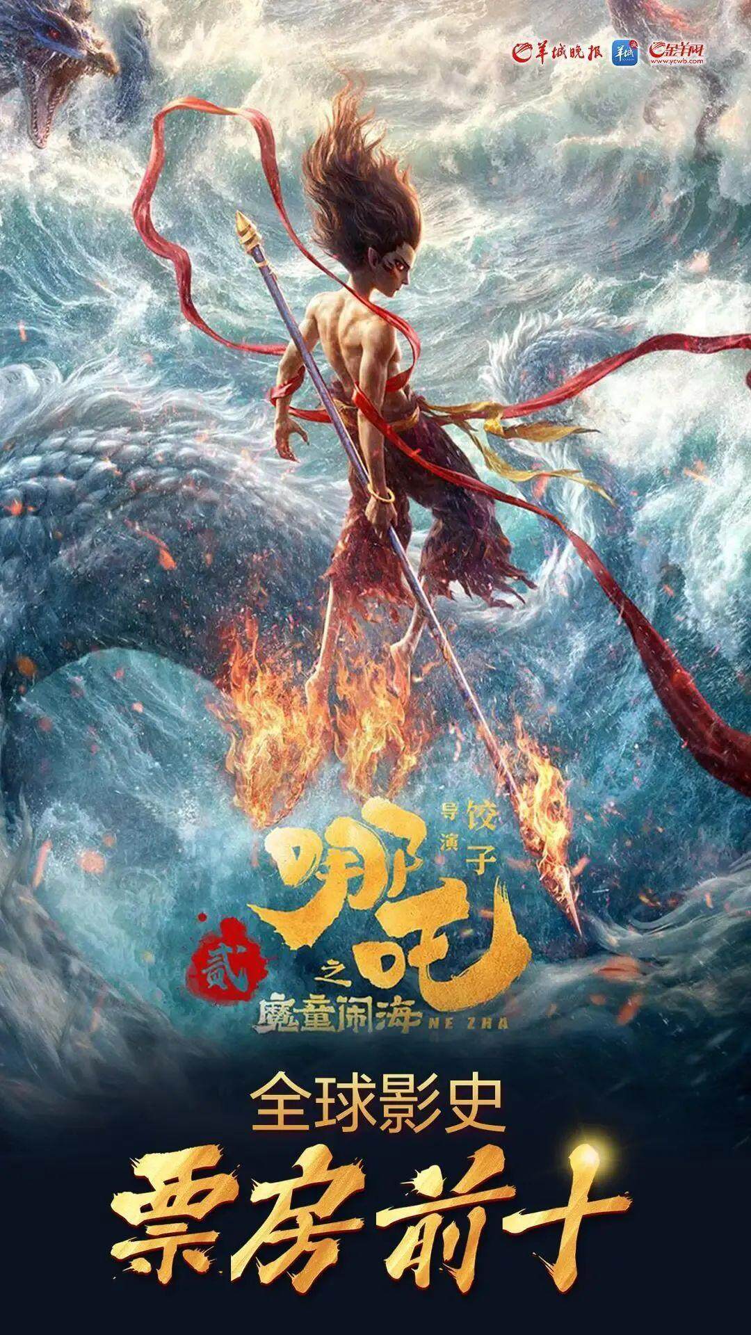 刚刚，《哪吒2》进入全球电影票房前十！