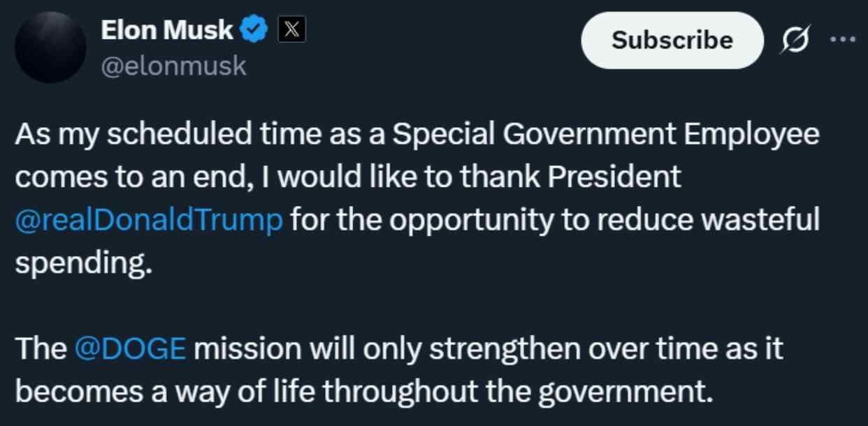 马斯克宣布尽快离开特朗普政府