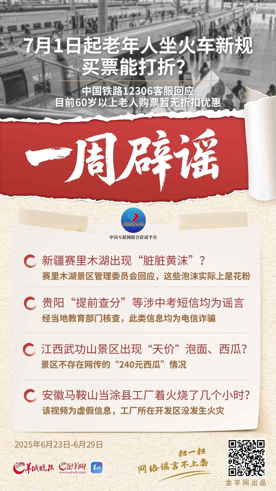 一周辟谣丨7月1日起老年人坐火车新规 买票能打折？