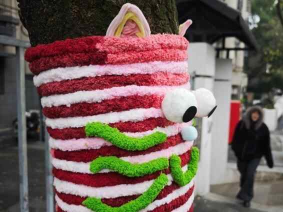  南京街头行道树“穿毛衣”添表情增暖意